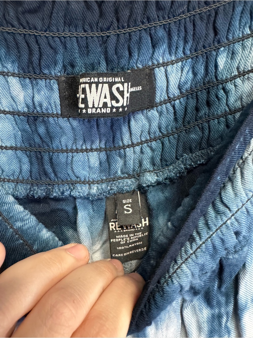 Rewash Navy and White Tie-Dye Smocked Waist Linen Pants - Picture 4 of 7